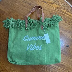 Urban Expressions Summer Vibes Green Fringe Tote Bag